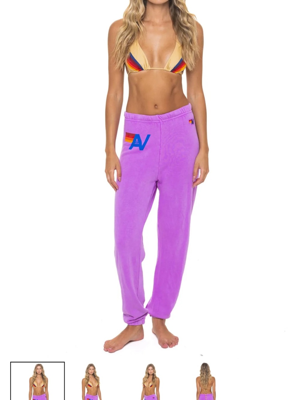 Aviator Nation Purple Vintage Stripe Logo Joggers